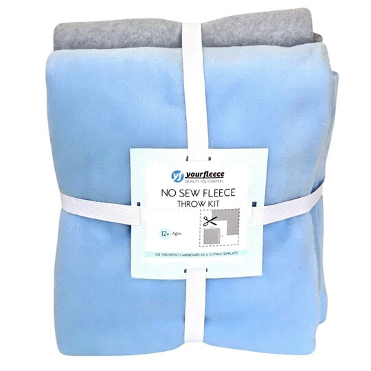 YourFleece; Solid Fleece No-Sew Throw Kit - Light Blue/Heather Gray (50x60); Category:No Sew Throws & Kits; Image:1